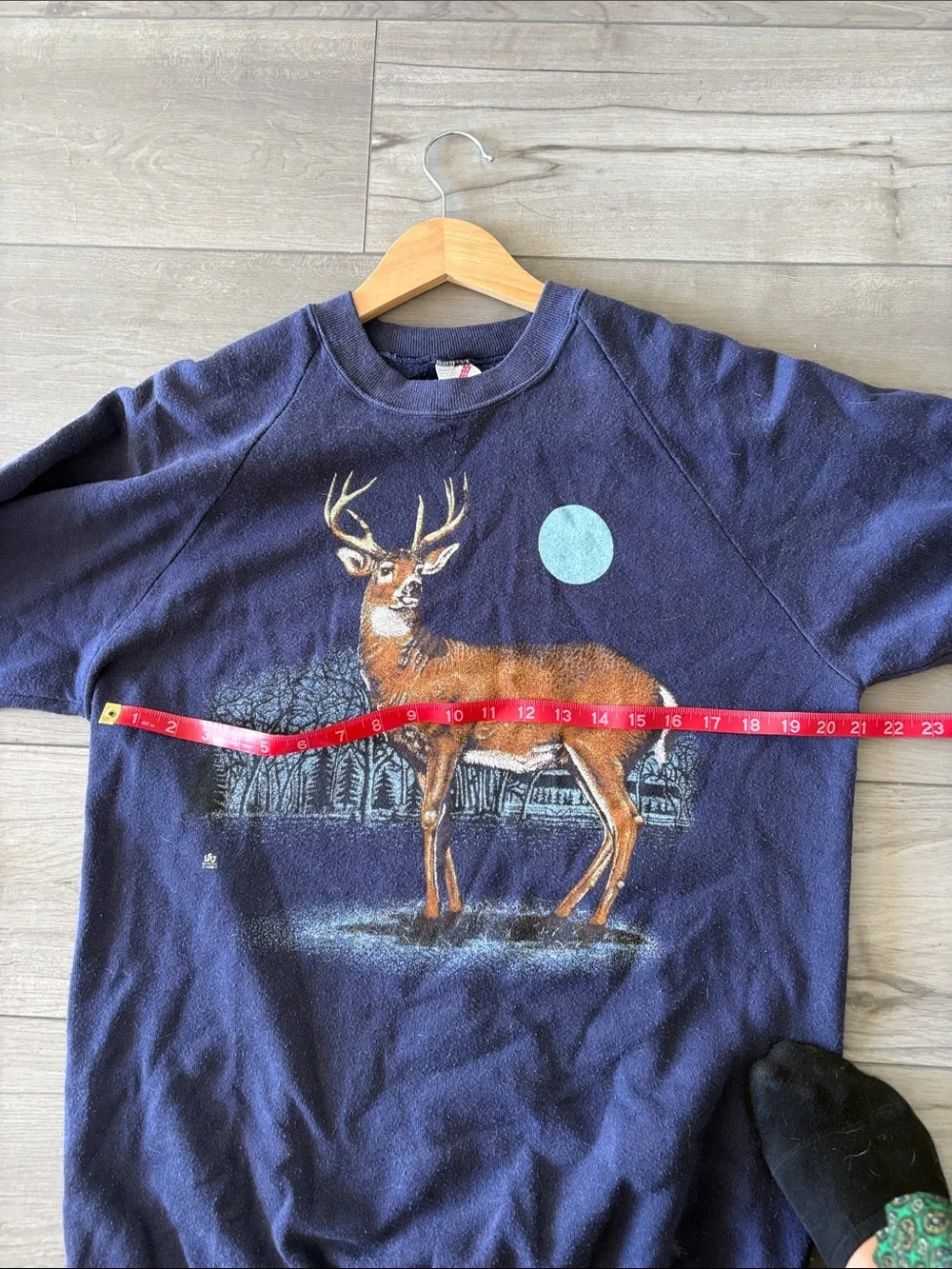 Vintage 80s Deer Print Navy Sweatshirt XL